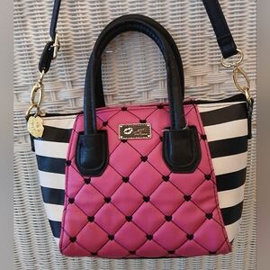 Price Reduced! Betsey Johnson Pink and Black Striped Crossbody Bag